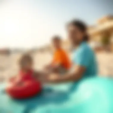 Vibrant Activities at Al Mamzar Beach Park Vibrant beachside park with families enjoying leisure activities