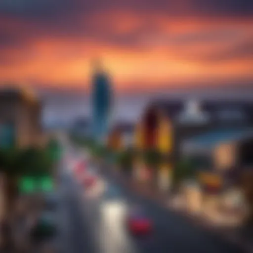 Panoramic view of Al Nasr Street at dusk