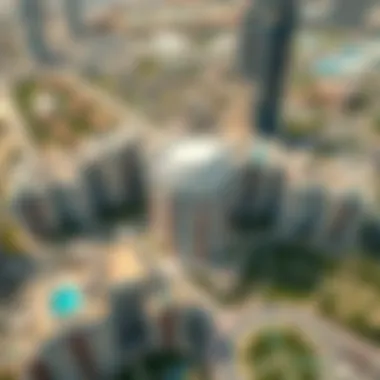 Aerial Perspective of Aqaya Dubai's Prime Location Aerial view of Aqaya Dubai highlighting its strategic location within the city