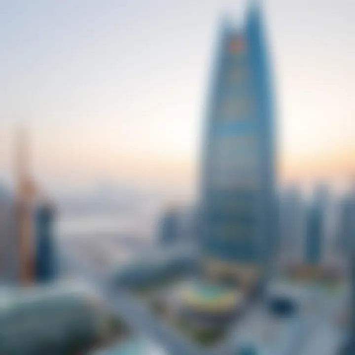 Architectural Marvel in Dubai Aerial view showcasing the Azure Building's striking architectural design against the Dubai skyline