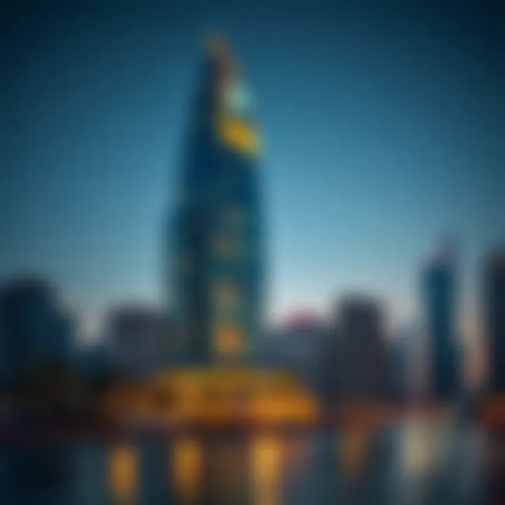 Illuminated Urban Landmark Evening view of the Azure Building illuminated, reflecting its significance in urban development