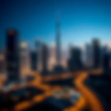 Majestic Skyline of Dubai at Night Majestic skyline of Dubai at night with illuminated skyscrapers