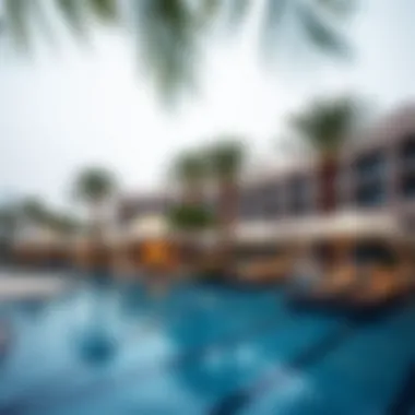 Stunning Pool Area at Bulgari Hotel Dubai Bulgari Hotel Dubai's stunning pool area surrounded by palm trees and luxury cabanas.