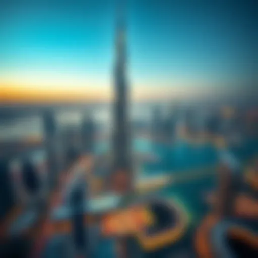 Aerial view of Burj Al Noor showcasing its iconic silhouette against the Dubai skyline