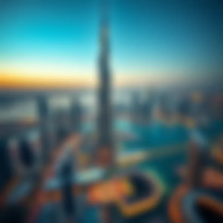Aerial view of Burj Al Noor showcasing its iconic silhouette against the Dubai skyline