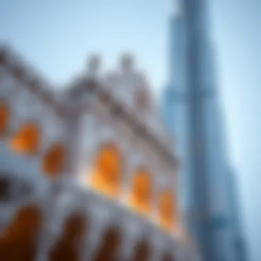 Close-up of the unique architectural details of Burj Al Noor's facade