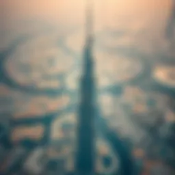 Aerial view showcasing the Burj Khalifa during its construction phase