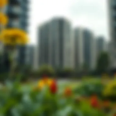 Modern Urban Development in the City Modern urban development with landscaped gardens