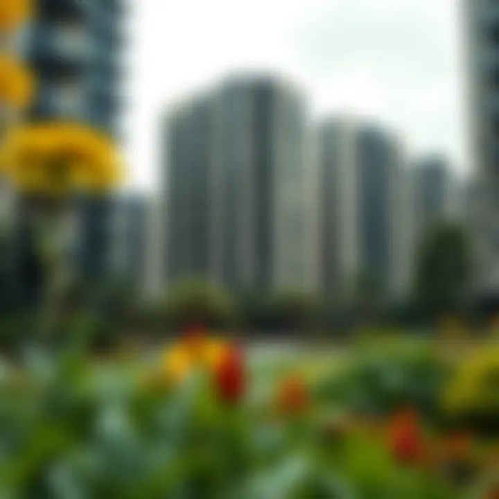 Modern Urban Development in the City Modern urban development with landscaped gardens