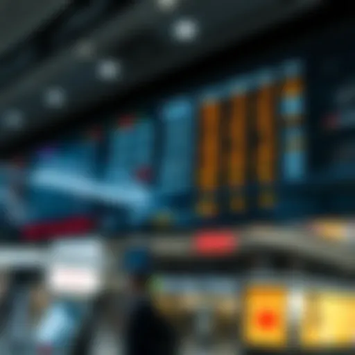 Currency exchange rates display in a financial hub