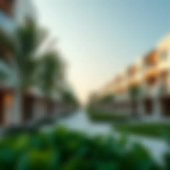 Contemporary Living: DNB Real Estate Communities Modern residential community in Dubai with green spaces.