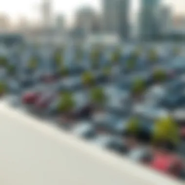 Dubai's Urban Parking Landscape Overview of a busy parking lot in Dubai