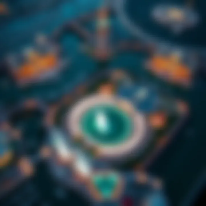 Aerial view of the Dubai Fountain and surrounding area