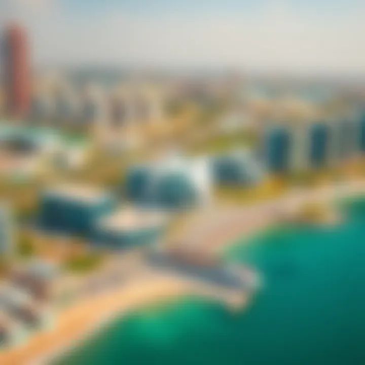 Aerial View of برجيل جزيرة الريم Aerial view of برجيل جزيرة الريم showcasing its modern architecture and scenic waterfront.