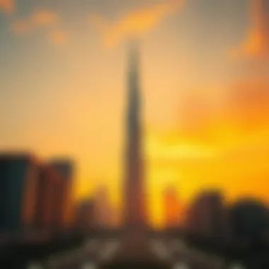 Burj Khalifa at Dusk Breathtaking view of the Burj Khalifa against a sunset sky