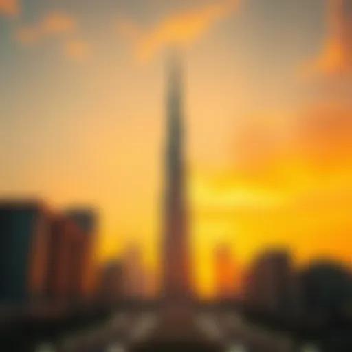 Burj Khalifa at Dusk Breathtaking view of the Burj Khalifa against a sunset sky