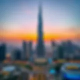 Stunning view of Burj Khalifa at sunset