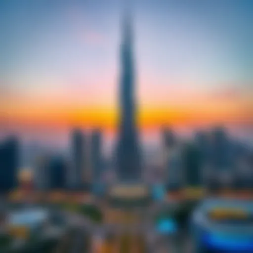 Stunning view of Burj Khalifa at sunset