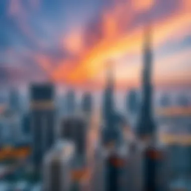 Skyline View of Dubai and City Stay Residences A skyline view of Dubai highlighting the proximity of city stay residences to major attractions.