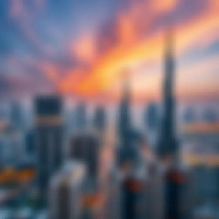 Skyline View of Dubai and City Stay Residences A skyline view of Dubai highlighting the proximity of city stay residences to major attractions.