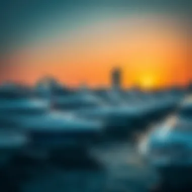 Luxurious yachts docking at the marina during sunset