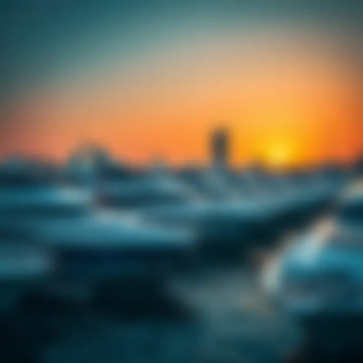 Luxurious yachts docking at the marina during sunset