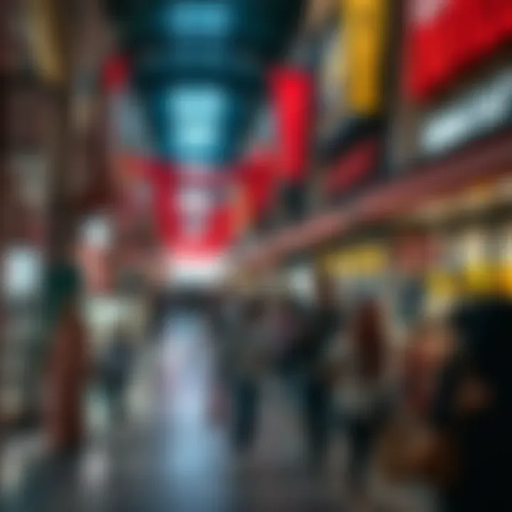 A vibrant marketplace scene at Dubai Outlet filled with shoppers