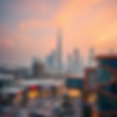 A panoramic view of the Dubai skyline with Outlet in focus