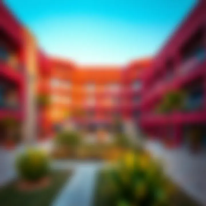 Vibrant Campus Atmosphere A vibrant school campus in Al Barsha showcasing modern architecture