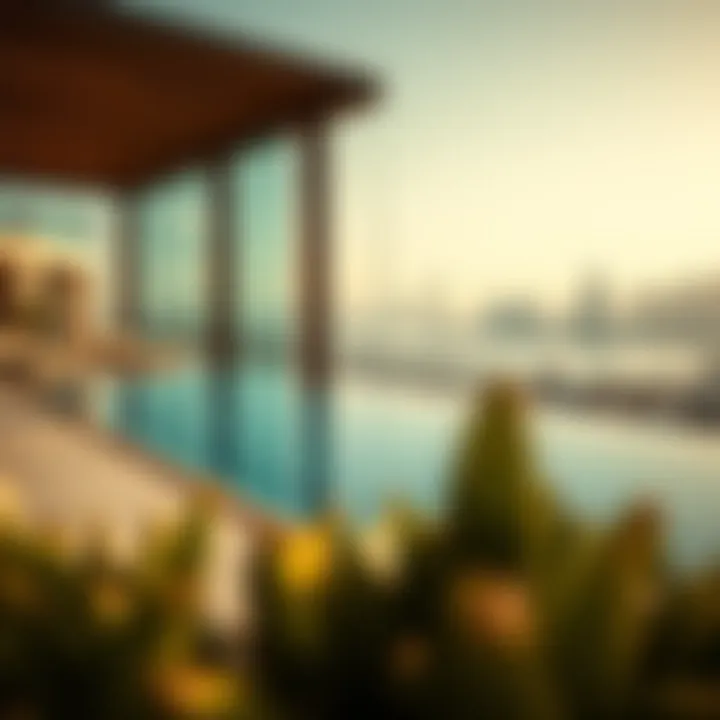 Luxurious private pool with city skyline in the background