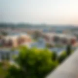 A panoramic view of Damac Hills featuring schools in the area