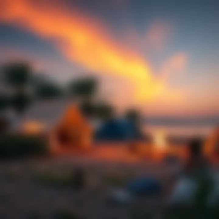 Campsite setup with tents and a campfire near Expo Lake, inviting adventure.