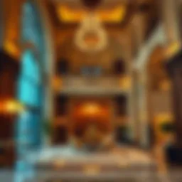 Luxurious hotel lobby showcasing traditional Arabic architecture