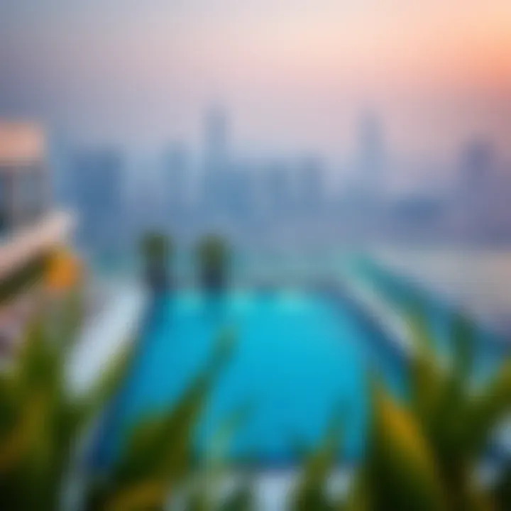 A Serene Oasis Above the City Charming rooftop pool with city skyline backdrop