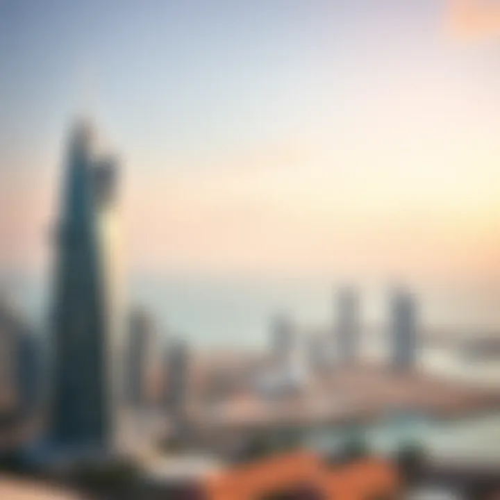 Panoramic Skyline with Iris Bay Tower Panoramic view of the Dubai skyline featuring Iris Bay Tower