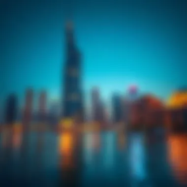 Twilight Illumination of Iris Bay Tower Beautiful twilight shot of Iris Bay Tower illuminating the Dubai skyline