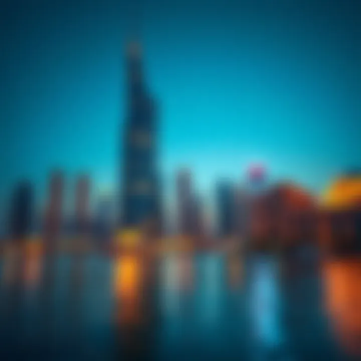 Twilight Illumination of Iris Bay Tower Beautiful twilight shot of Iris Bay Tower illuminating the Dubai skyline