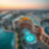 Aerial view of La Mer Mall showcasing its unique architectural design