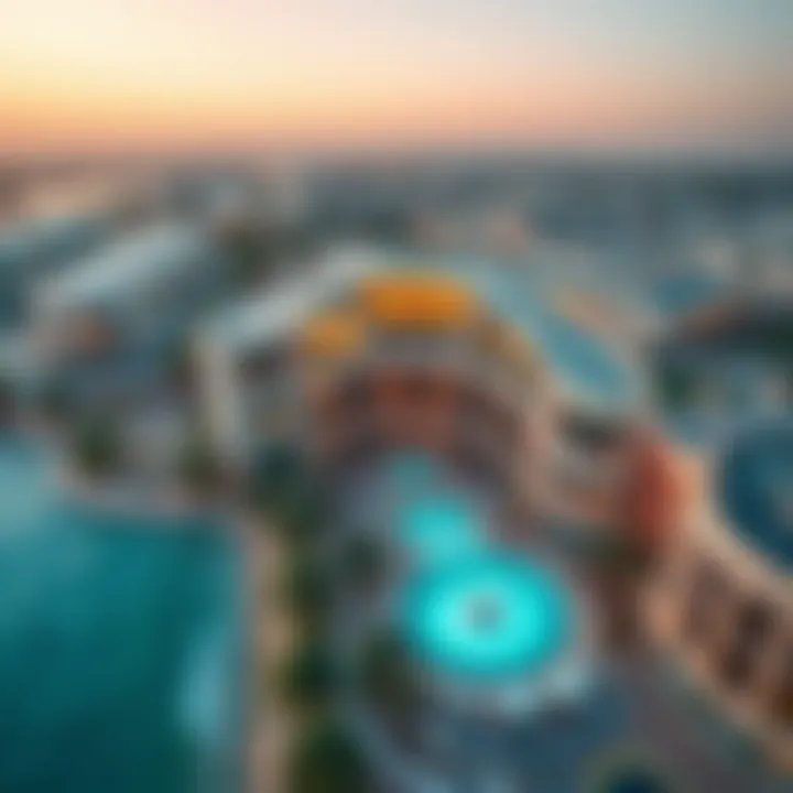 Aerial view of La Mer Mall showcasing its unique architectural design