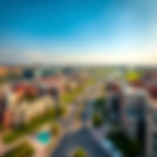 Aerial Perspective of Lantana in Dubai Aerial view of Lantana community showcasing residential buildings