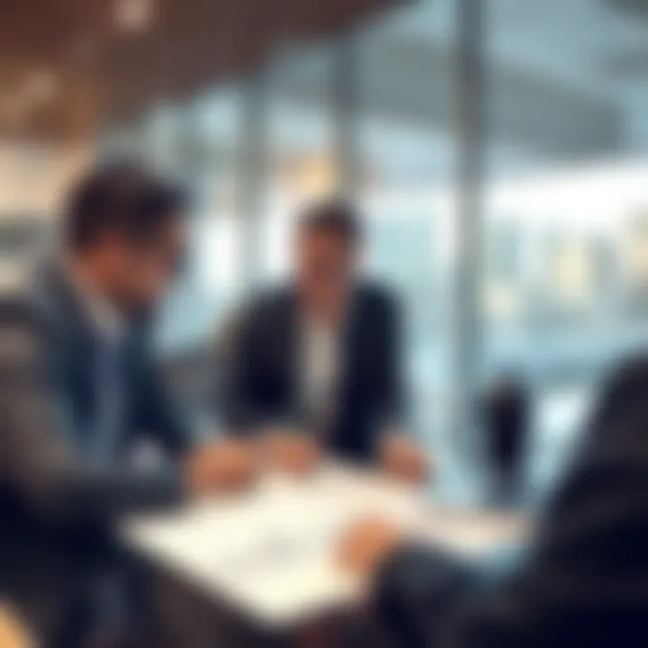 Investors Evaluating Dubai Real Estate Market Trends Investors analyzing market trends and data