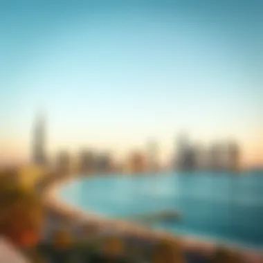 A panoramic view of Pointe Beach showcasing the stunning skyline of Dubai.