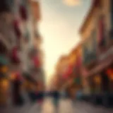 A vibrant street view of شارع الوصل showcasing its unique architecture and lively atmosphere