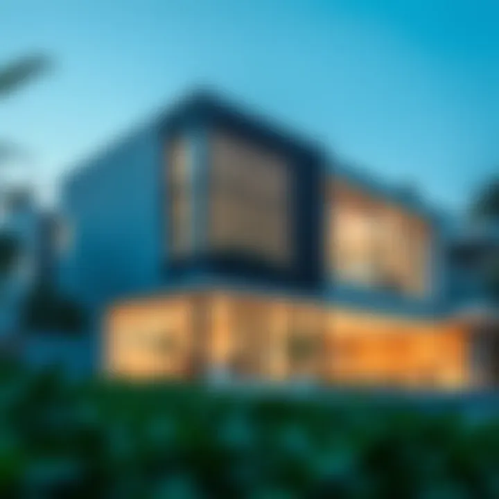 Contemporary Architecture of Sobha Hartland Sales Gallery Exterior view of the Sobha Hartland Sales Gallery showcasing contemporary architecture