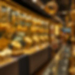 Glittering gold jewelry on display