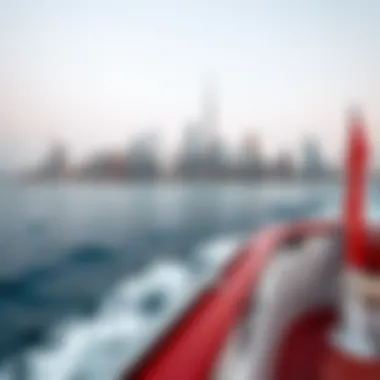Dubai skyline from the boat The iconic skyline of Dubai visible from the boat