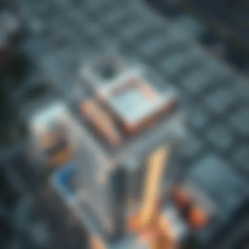 Aerial Perspective of the New Gargash Building Aerial view of the New Gargash Building showcasing its unique architectural design