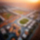 An aerial view of Tilal Al Ghaf showcasing its community layout and parks