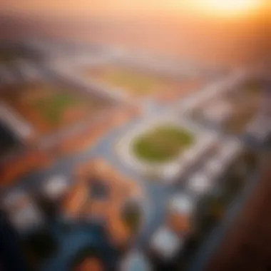 Aerial View of Tilal Al Ghaf Community An aerial view of Tilal Al Ghaf showcasing its community layout and parks