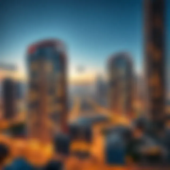 Panoramic View of Luxury Residential Towers A panoramic shot of luxury residential towers with vibrant city life below